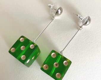 Art Deco Lucite Dice Earrings: Green Vintage Style