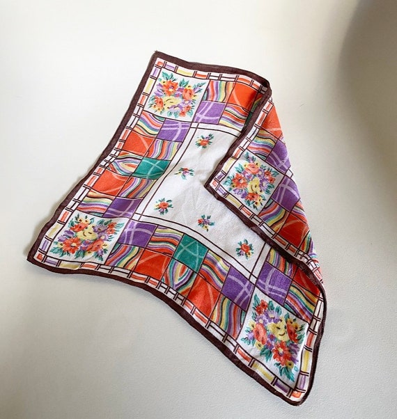 Chic Art Deco 1920s-1930s silk pocket scarf / han… - image 1