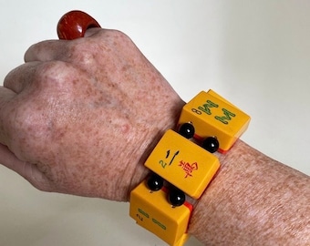 Art Deco Vintage double colour Yellow & Red Bakelite Mah Jong Statement bracelet