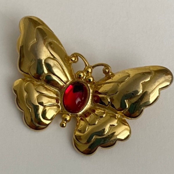 Vintage Trifari  Gold tone Jelly belly  Butterfly brooch