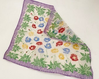 Art Deco 1930s Chiffon pocket scarf / handkerchief Deco floral design flapper