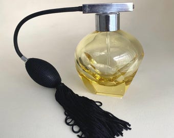 Art Deco Large Antique Vintage Citrine glass & Chrome  perfume atomiser