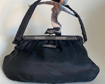 Antique Art Deco 1920s Black Celluloid Diamanté Cocktail Purse handbag