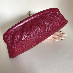 Glamorous Vintage 1950s Raspberry Red leather Baguette style Clutch handbag purse vintage wedding