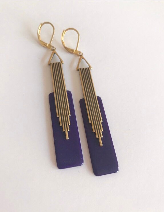 Art Deco Earrings Elegant Deep Purple odeonesque Long - Etsy UK
