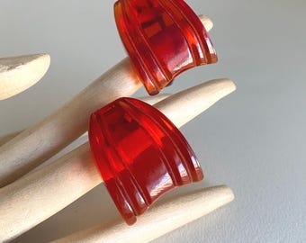 Art Deco Antique Pair of Cherry Red Prystal Bakelite Geometric dress clips