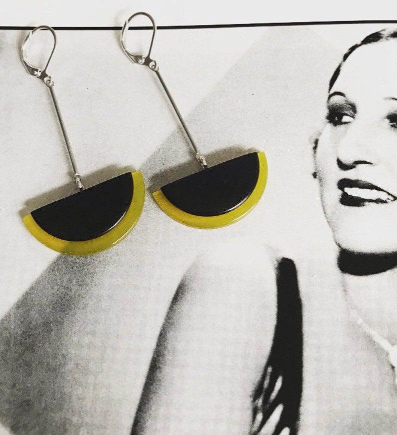 Art deco earrings Modernist Black Phenolic bakelite /& Celluloid Bengel style earrings modernist earrings
