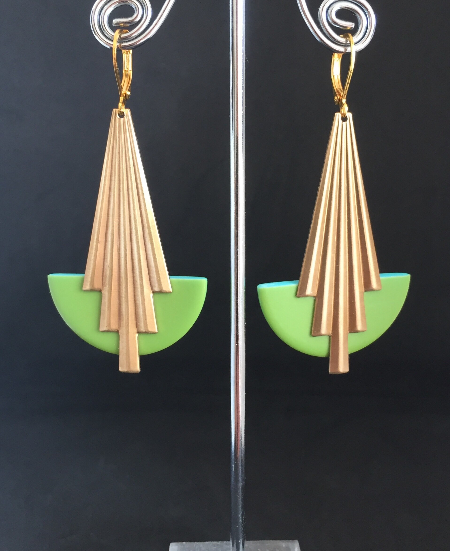 Art Deco Earrings Glamorous Large Vintage Pale Green Bakelite Etsy UK
