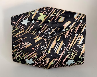 Antique 1930s Evening handbag black Silk with floral printed design