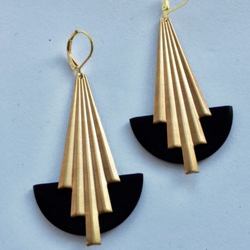 Art Deco Earrings Black Phenolic Bakelite 'odeonesque' Etsy