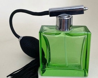 Art deco Antique 1930s Stunning Green glass & Chrome DRGM Geometric perfume atomiser modernist