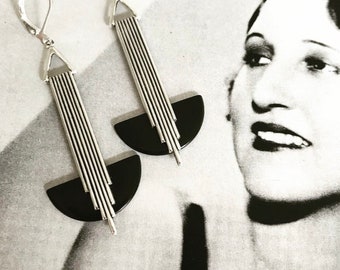 Art Deco earrings Black Phenolic Bakelite  'Odeonesque' Geometric  jazz age modernist bakelite vintage earrings bengel style earrings