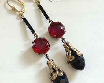 Art Deco Ruby Rhinestone drop Earrings Bohemian style