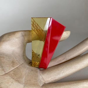 Art Deco Antique 1920s  Red & Apple juice Bakelite carved Geometric Dress clip brooch