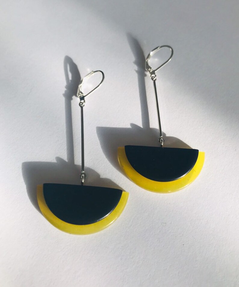 Art deco earrings Modernist Black Phenolic bakelite /& Celluloid Bengel style earrings modernist earrings