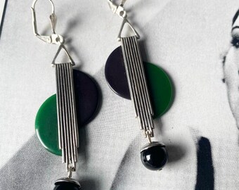 Boucles D'oreilles Clips Art Déco 1925 En Bakélite Verte - Pur Style Vintage !