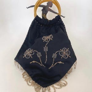 Antique Art Deco 1920s Hand made Silk Hand Bag with Celluloid handles vintage Flapper purse