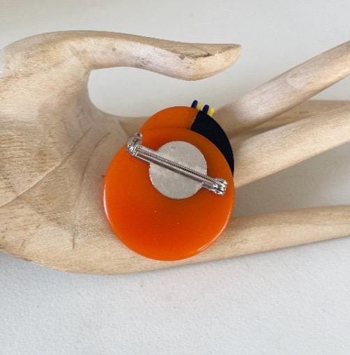 Ancienne Clochette Art Déco Avant-gardiste Jakob Bengel En Galalithe Orange