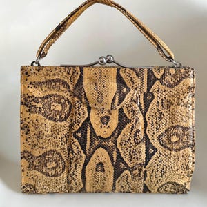 Antique Art Deco Chrome & Blonde Python Leather snakeskin vintage handbag