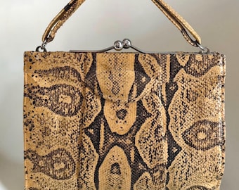 Antique Art Deco Chrome & Blonde Python Leather snakeskin vintage handbag
