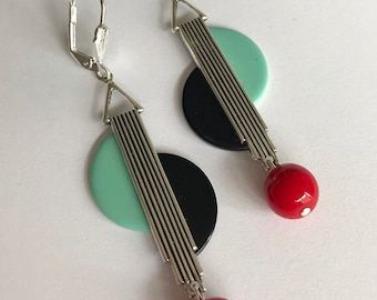 Boucles D'Oreilles Vintage Bakélite Laminé Jaune/Orange Art Déco - Occasion