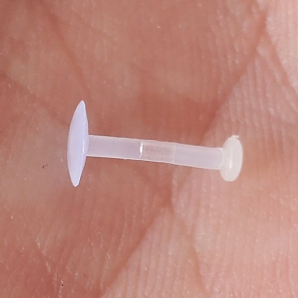 Push Pin Labret Retainer, 16g, 14g, 6mm, 8mm, 10mm, 12mm, L, Clear head, O-Ring, Sold Single, Medical Grade PTFE Flat Back