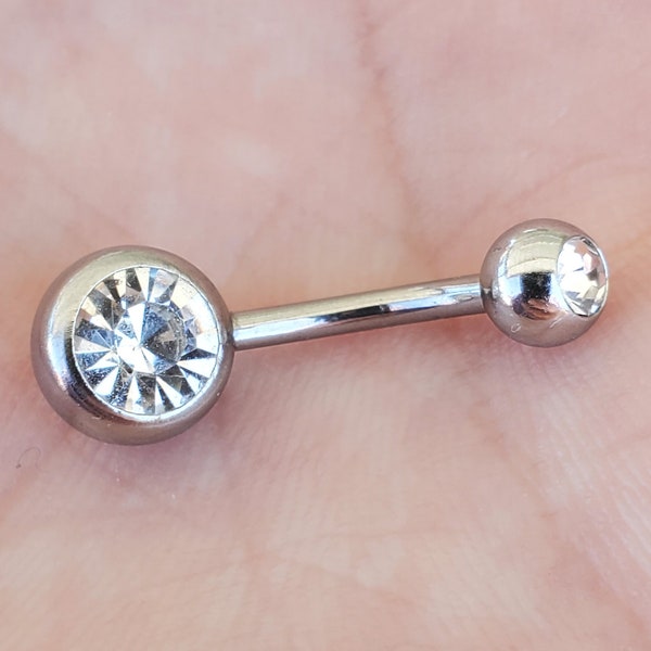 14g 3/8" 10mm 8mm 6mm, 11mm 12mm, Navel Ring Double Gem Clear CZ Belly Button Sold Single