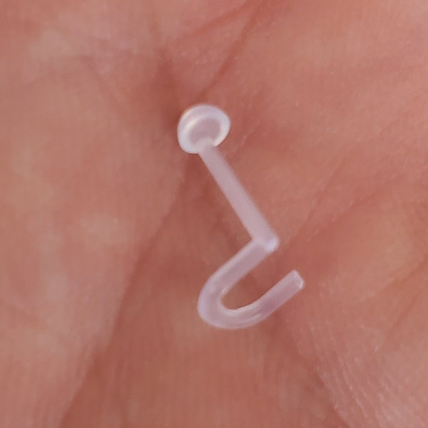 Screw Shaped Nose Retainer, 16g, 18g, 20g, L, Clear head, Sold Single, Medical Grade PTFE