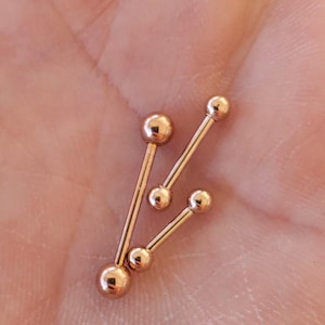 16g Rose Gold Color Straight Barbell,  U-Pick Length And Ball Size, Fits Tragus, Rook, Helix, Septum, Nipple, Tongue, Industrial