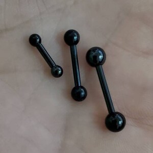 Black Color 18g 16g 14g Straight Barbell,  U-Pick Length And Ball Size, Fits Tragus, Rook, Helix, Septum, Nipple, Tongue, Industrial