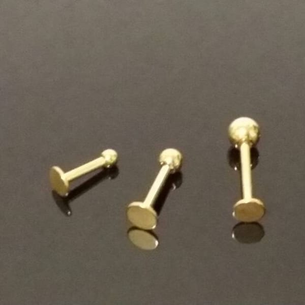 Gold Triple Forward Helix, 18g, 2mm 3mm 4mm Balls, Labret Studs, 6mm Flat Back, Single Or Set, Fits Helix, Tragus, Labret, Ear, Cartilage