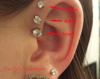 ON SALE - Triple Forward Helix, 3mm 4mm 5mm, Prong Set Gems, Single Or Set