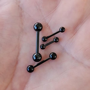 Black Color 18g 16g 14g Straight Barbell,  U-Pick Length And Ball Size, Fits Tragus, Rook, Helix, Septum, Nipple, Tongue, Industrial