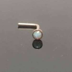 20g White Opal Rose Gold Nose Ring, Nose Ring, Nose Jewelry, Nose Piercing, Nose Stud, Rose Gold Nose Bone, L shape