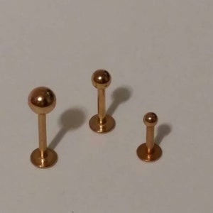 Rose Gold Triple Forward Helix, 16g 2mm 3mm 4mm Balls, Labret Studs, 6mm Flat Back, Single Or Set, Fits Helix, Tragus, Labret, Cartilage