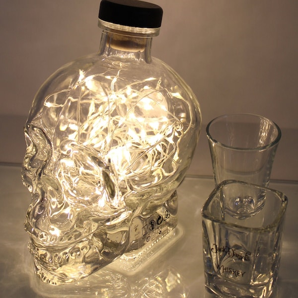 Crystal Head Vodka Bottle Light. Upcycled Bottle Lamp. Perfect Mood Lighting Gift For Women & Boyfriend Gift For Men. Upcycled Lighting