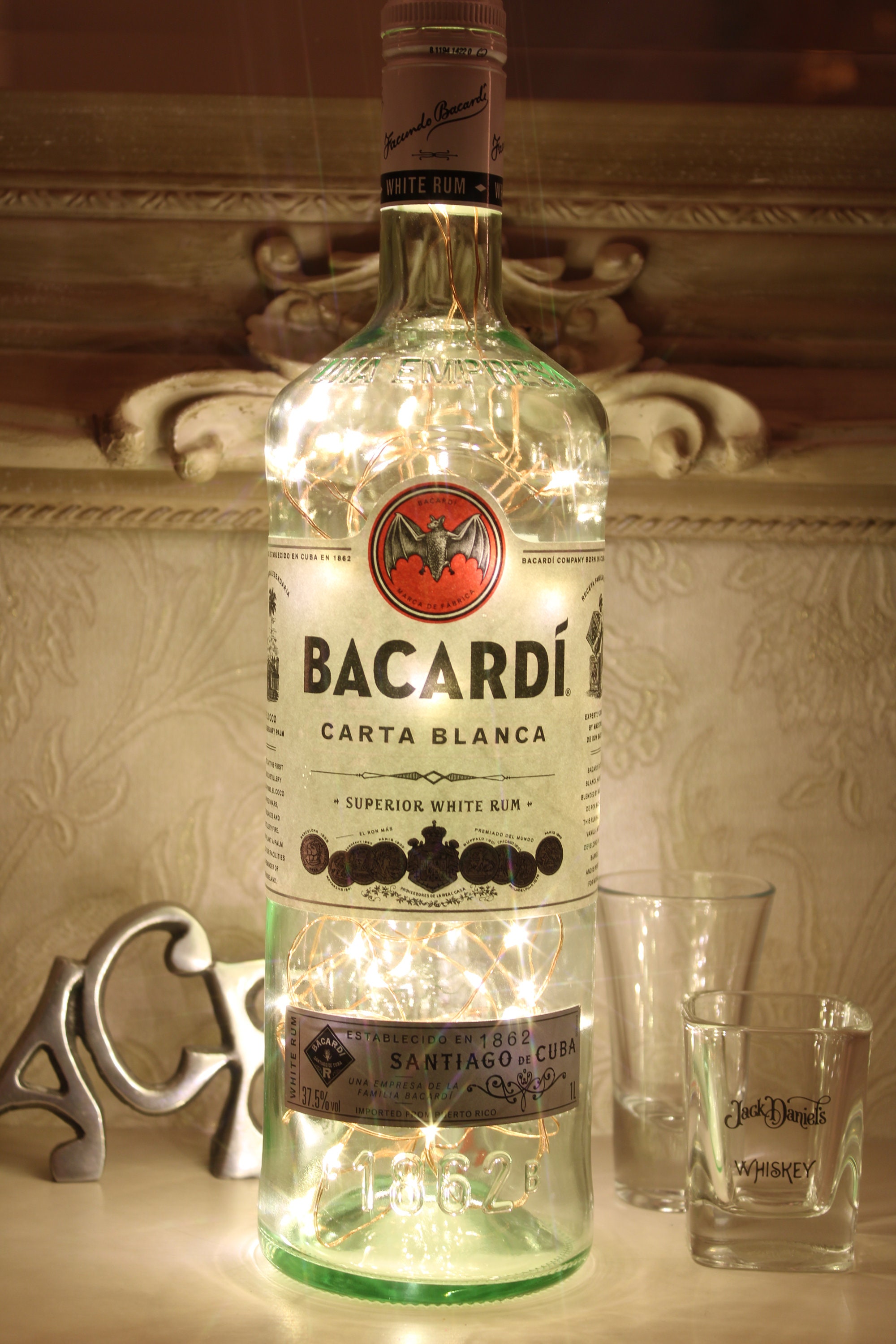Bacardi Bottle Light. Upcycled Rum Bottle Lamp. Perfect Mood Etsy
