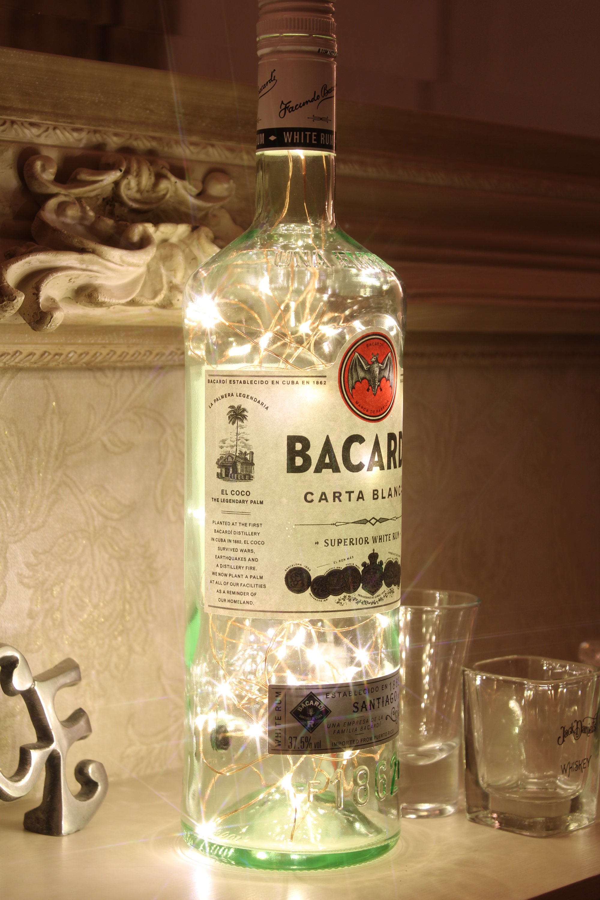 Bacardi Bottle Light. Upcycled Rum Bottle Lamp. Perfect Mood Etsy