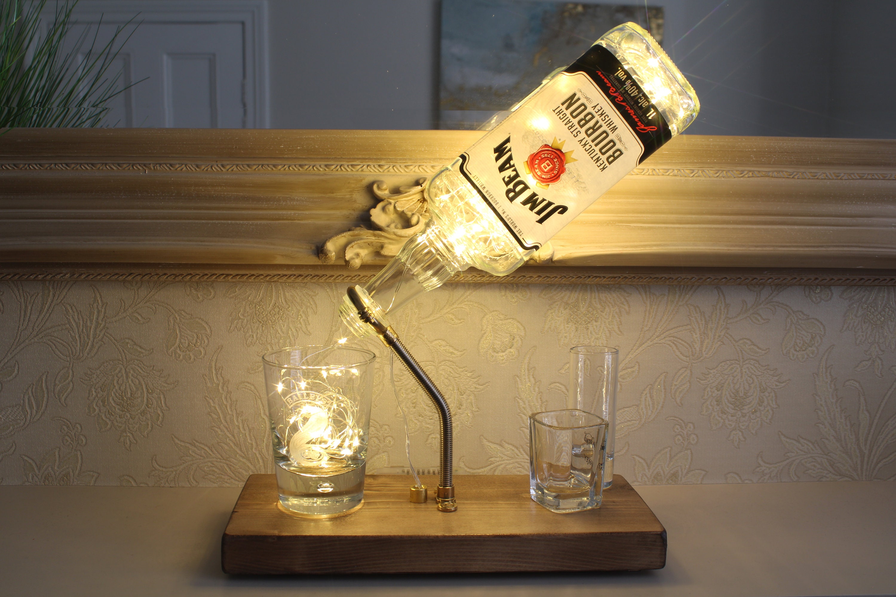 Jim Beam Bottle Light (1L). Unique Lamp & Bourbon Lover Gift for