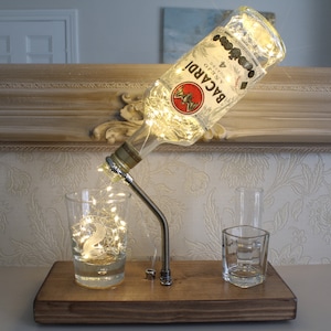 Bacardi Anejo Cuatro Bottle Light (70cl). Unique Lamp & Rum Lover Gift for The Home