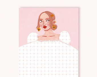 Ada – Pink Grid Notepad Illustrated Stationery