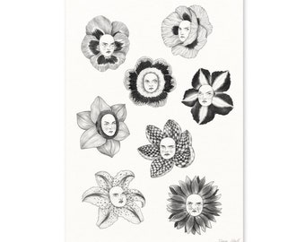 No Fun Flowers | Fine Art Giclée Print Pencil Graphite Illustration MEDIUM A4