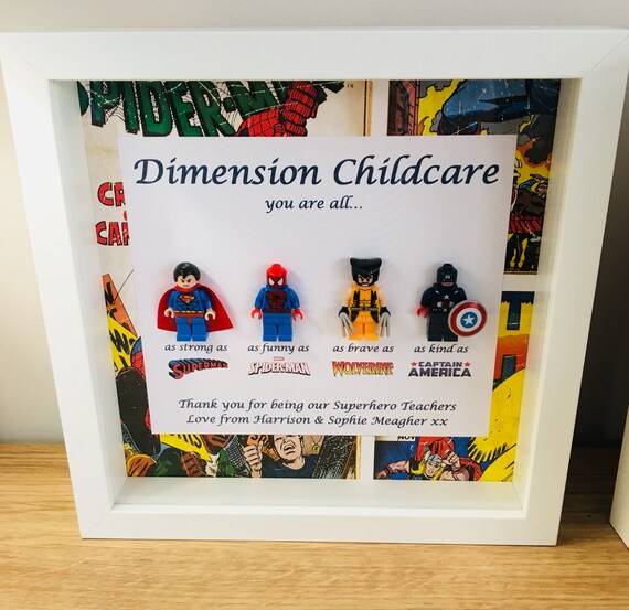 Handmade Personalised Picture Frame Lego Superhero Marvel Avengers Thank You Nursery School Teacher Leaver Gift