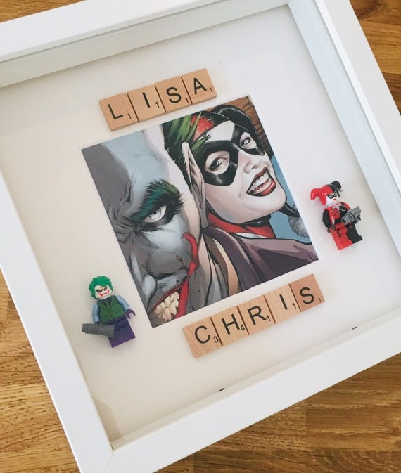 Personalised 3d Box Picture Frame Lego Minifigure The Joker Harleyquinn Harley Quinn Superheroes Dc Comic Birthday