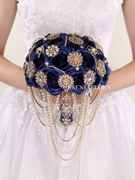 Navy Blue And Gold Bridal Bouquet