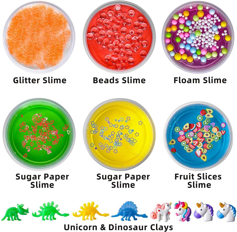 56pcs DIY Slime Kit Making Art Craft with 18 Slime and 38 Accessories Fruit Slices Beads Foam Balls Cutting Tools Soft Clay Glitter Tubes