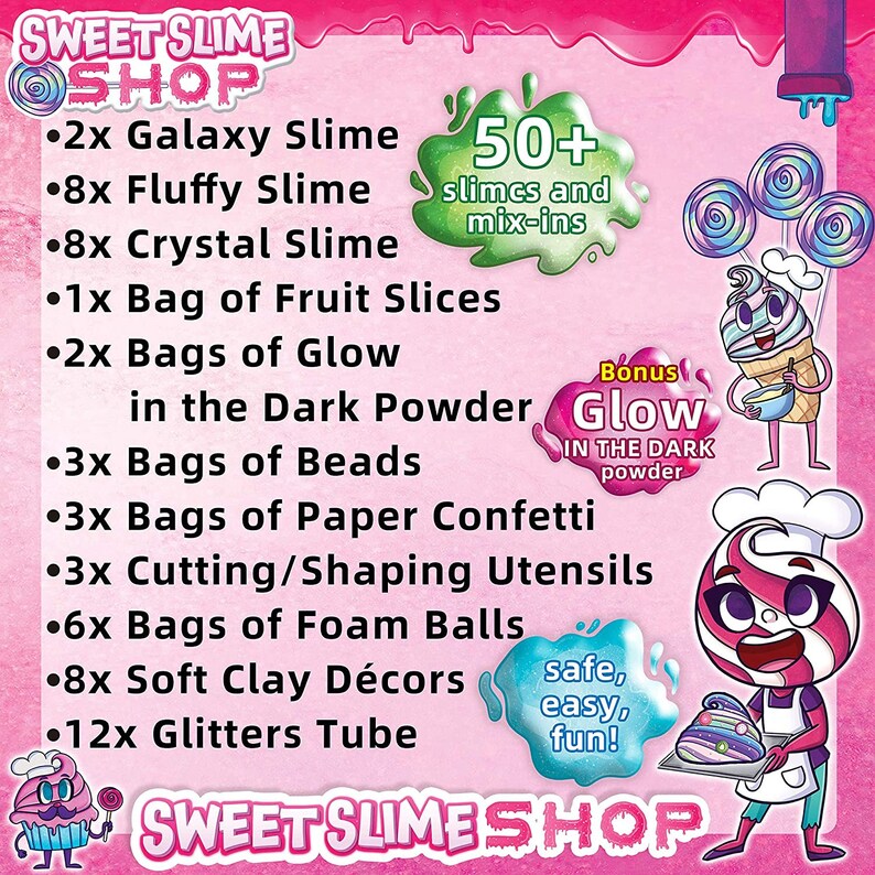 56pcs DIY Slime Kit Making Art Craft with 18 Slime and 38 Accessories Fruit Slices Beads Foam Balls Cutting Tools Soft Clay Glitter Tubes