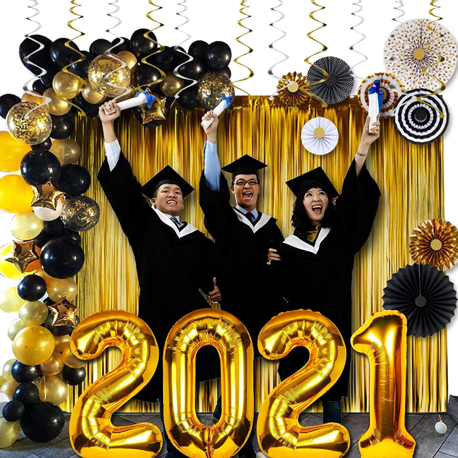 40 2021 Number Foil Balloons 89pcs Black And Gold Etsy
