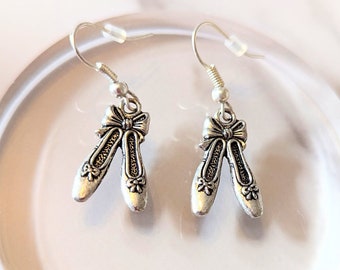 Silver Plated Ballet Slipper Earrings: Ballerina Jewelry