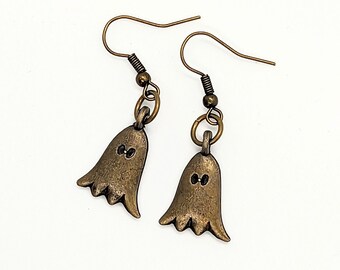 Spooky Ghost Earrings, Bronze Plated, Halloween Jewelry